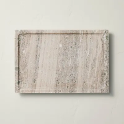 8x12 Footed Marble Countertop Tray Warm Beige - Hearth & Hand with Magnolia: Acacia Wood Base, Rectangular Shape