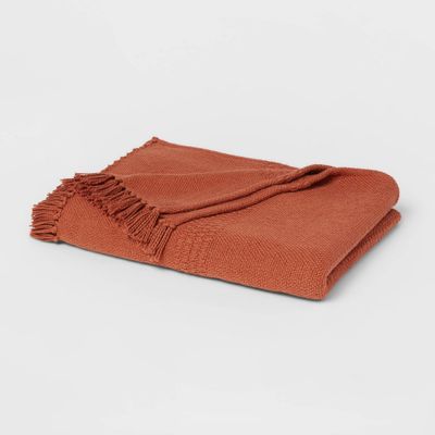 Woven Textural Stripe Bed Throw Rust - Threshold