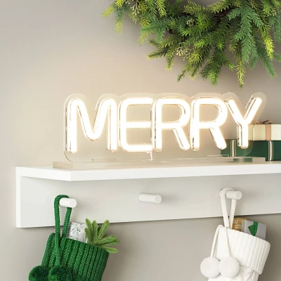 12.8x3.75 Christmas Merry Neon Acrylic Stand USB Powered - Wondershop