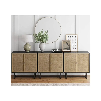 Nathan James Set of 3 Kova Rattan Console Table with Doors