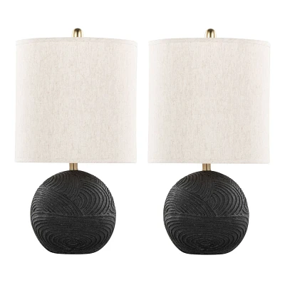 LumiSource (Set of 2) Kona 23 Contemporary Table Lamps Matte Black Polyresin, Modern Brass and Natural Linen Shade