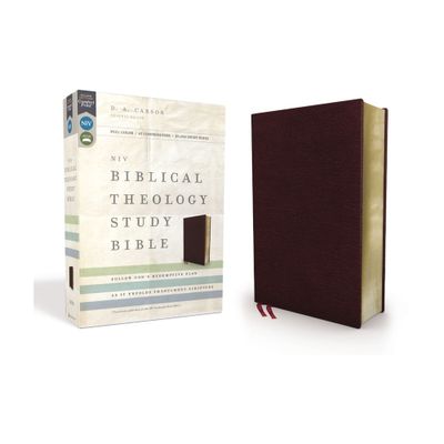 NIV, Biblical Theology Study Bible, Bonded Leather, Burgundy, Indexed, Comfort Print - by Zondervan (Leather Bound)