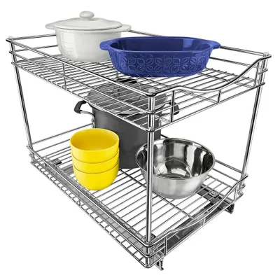 Lynk Professional 14 x 18 Slide Out Double Shelf - Pull Out Two Tier Sliding Under Cabinet Organizer