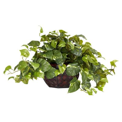 15 x 29 Artificial Pothos Plant in Decorative Vase - Nearly Natural: Lifelike Foliage, Indoor Display