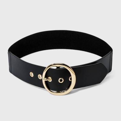 Womens Round tretch Buckle Belt - A New Day Black