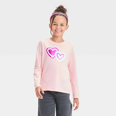 Girl Long Sleeve Heart Graphic T-Shirt