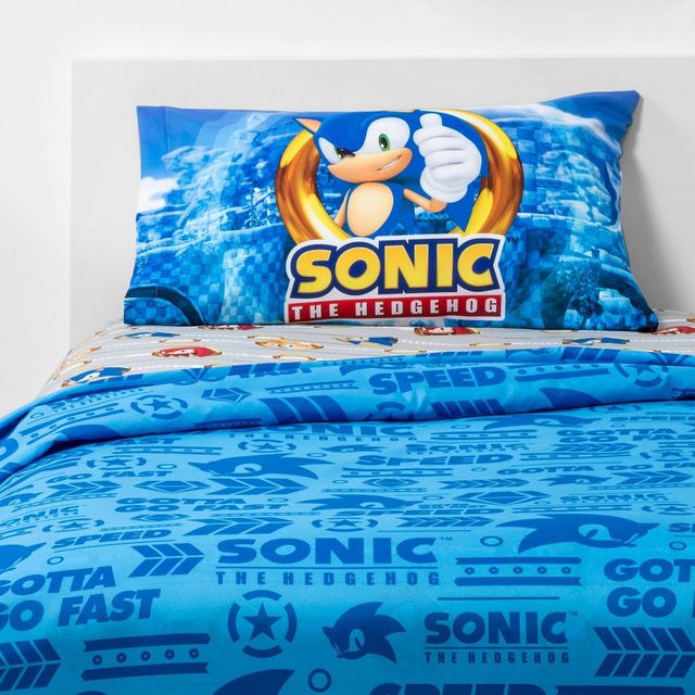 Twin Sonic the Hedgehog Run Rings Around You Kids Sheet Set