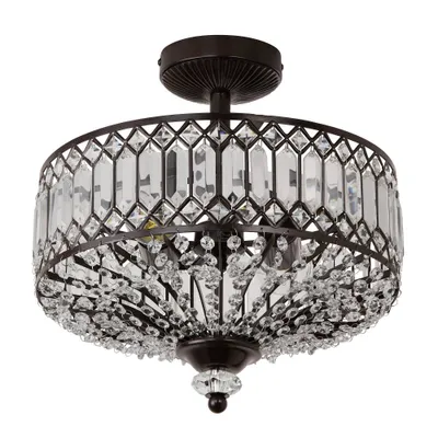 15.25 Glass & Metal Tiered Jeweled Semi Flush Mount Ceiling Light - River of Goods: Antique Bronze Finish, K-9 Crystals