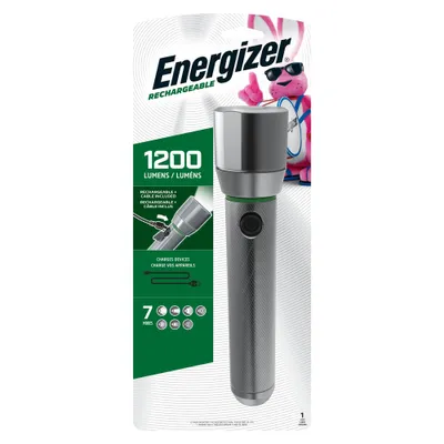 Energizer Vision HD Rechargeable Metal LED FlashLight Silver: 1200 Lumens, Water & Impact Resistant, Lithium Ion Battery