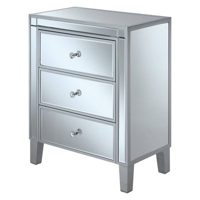 Gold Coast 3 Drawer Large Mirrored End Table  - Breighton Home: Bedroom Furniture, Faux Crystal Knobs