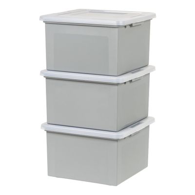 IRIS 3pk Letter and Legal File Boxes Gray: Plastic File Organizer & Storage Bin for Hanging Files