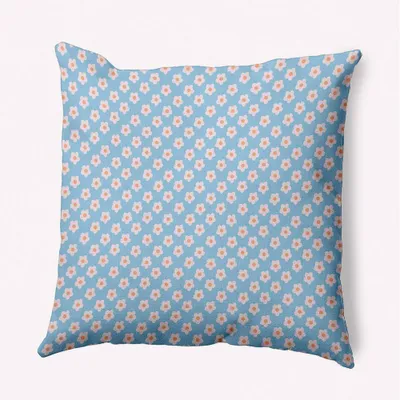 16x16 Spring Flower Power Square Throw Pillow Carolina Blue - e by design: Girl Power Collection, Reversible, Indoor Use