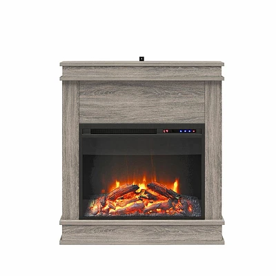 Mendon Electric Fireplace with Mantel and Touchscreen Display Gray Oak - Room & Joy: Transitional Style, MDF Frame, 4600 BTU Output