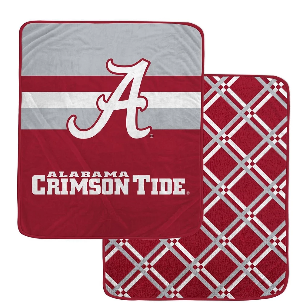 NCAA Alabama Crimson Tide Center Logo Half Stripe Diamond Faux Shearling Blanket