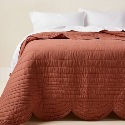 Twin/Twin Extra Long Scalloped Edge Quilt Light Terracotta - Opalhouse designed with Jungalow: Cotton & Polyester