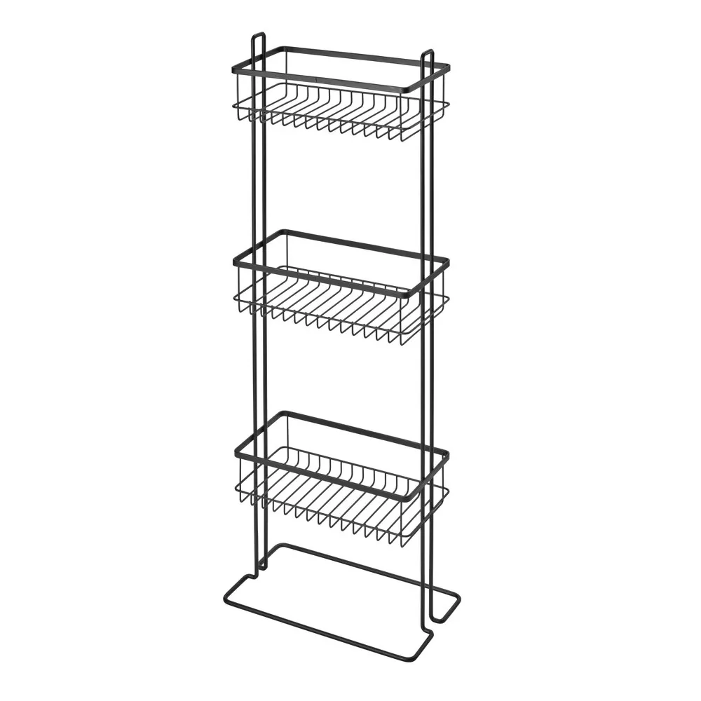 iDESIGN Everett Metal Standing Shower Caddy Three Tier Bath Shelf Baskets Matte Black: Bathroom Organizer, Shower Storage Rack