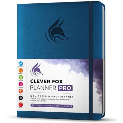 Undated Planner PRO Weekly 8.5x11 Mystic Blue - Clever Fox: Academic & Student Planner, Elastic Closure, Ribbon Marker