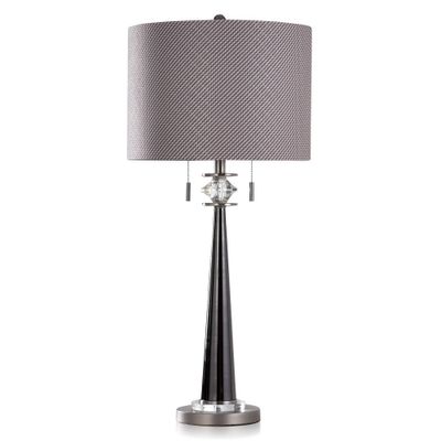 Gemma Transitional Metal Tapered Column Table Lamp Black - StyleCraft: UL Listed, Crystal Accent, Polyester Shade