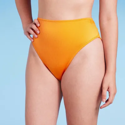 Womens Ribbed High Waist High Leg Extra Cheeky Bikini Bottom - Wild Fable Orange