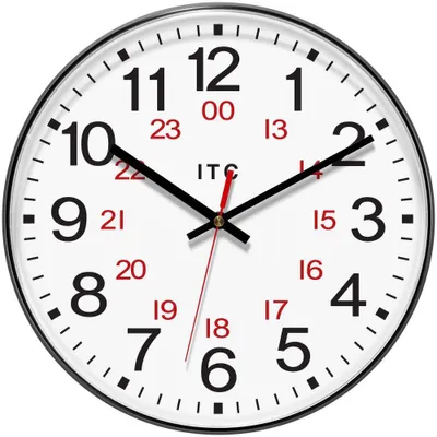 12 Prosaic 24 Hour Wall Clock Black - Infinity Instruments: Modern Analog Indoor Timepiece, Plastic Round Shape