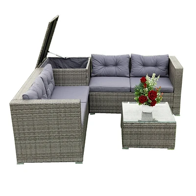 Nestfair 4pc Brown Wicker Outdoor Sectional Set Gray