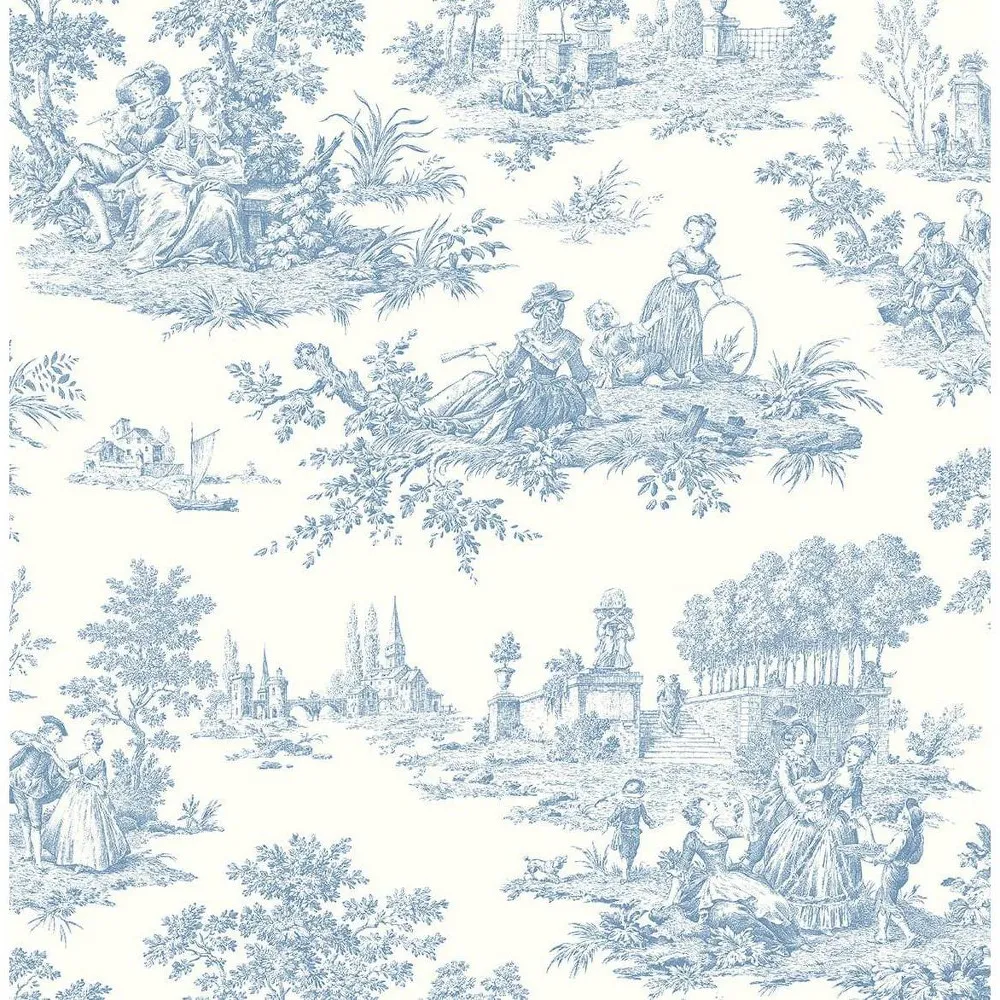 NextWall Chateau Toile Peel and Stick Wallpaper Blue