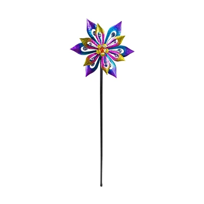 Alpine Corporation Layered Floral Wind Spinner Garden Stake: Durable Iron, 54H Outdoor Decor