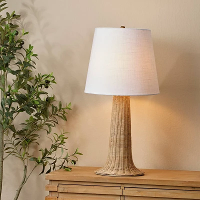 Splendor Home Winston Woven Table Lamp: Handcrafted, Rattan Vine Base, Cotton Shade, Brass Hardware