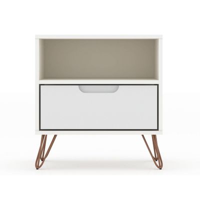 Manhattan Comfort 1.0 Rockefeller Nightstand : Modern Bedside Table with Storage & Shelving