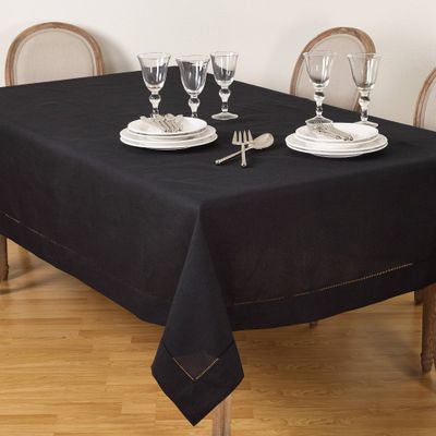 70x120 Tablecloth with Hemstitch Border Design Black - Saro Lifestyle: Elegant, Machine Washable, Polyester