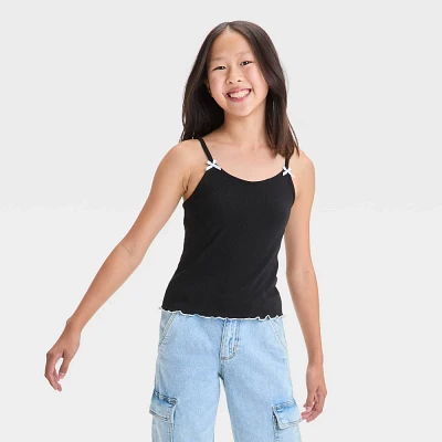 Girls Bow Tank Top - art class Black XL: Cotton Rayon Blend, V Neck, Spaghetti Straps