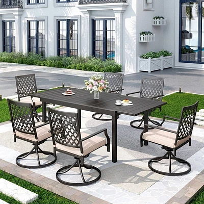 7pc Metal Dining Set with Expandable Table & 6 Swivel Chairs - Captiva Designs