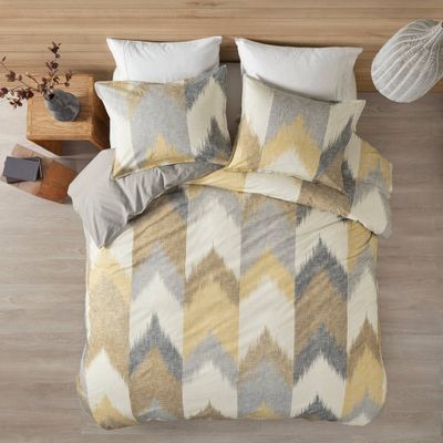 3pc Full/Queen Alpine Cotton Duvet Cover Mini Set Yellow: Ink+Ivy, Percale Weave, 200 Thread Count, OEKO-TEX Certified