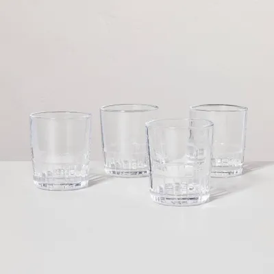 4pk 6.5oz Short Fluted Glass Tumbler Set Clear - Hearth & Hand with Magnolia: Farmhouse Style, Dishwasher Safe