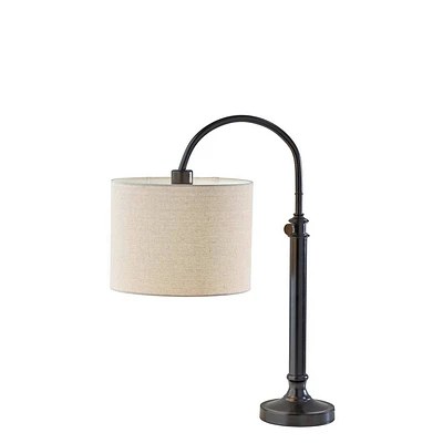 Adesso Barton Task Table Lamp Bronze: Adjustable Height, Linen Drum Shade, ETL Listed