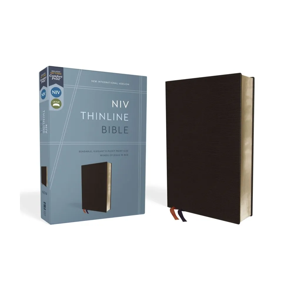 NIV, Thinline Bible, Bonded Leather, Black, Red Letter Edition - by Zondervan (Leather Bound)