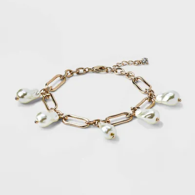 Chain Pearl Drop Chain Bracelet - A New Day Gold