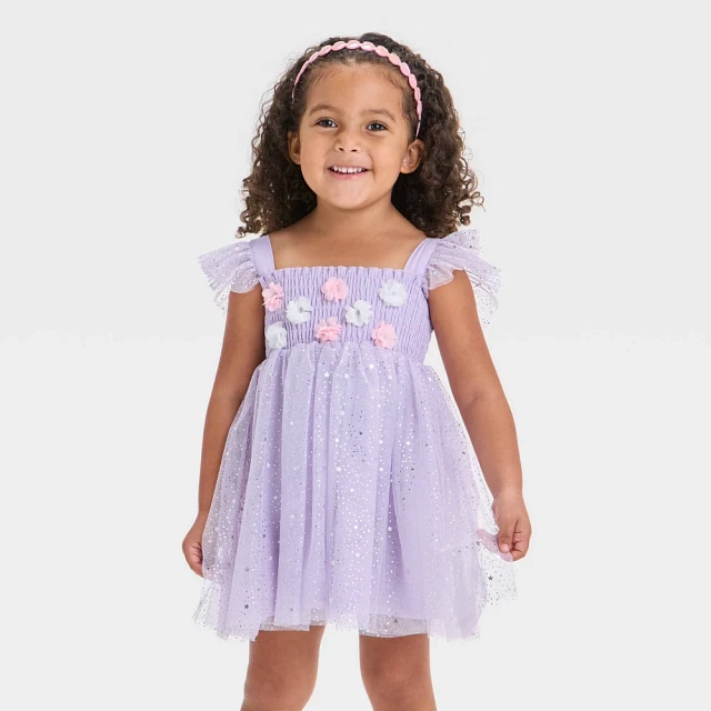strapless open back dress Purple Block Print Smocked Dress I Poppy Kids Co