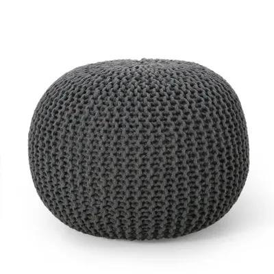 Nahunta Modern Knitted Cotton Round Pouf  - Christopher Knight Home