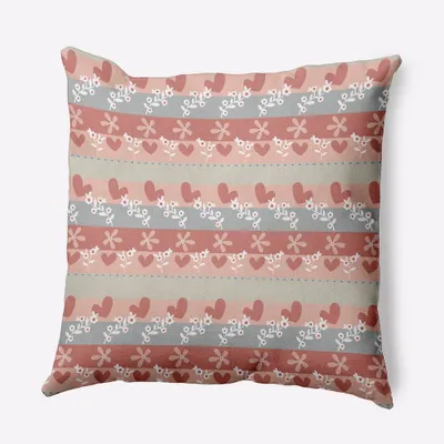 16x16 Valentines Day Love Garden Square Throw Pillow Oatmeal - e by design: Botanical Twill, Indoor Decor, Polyester Fiber