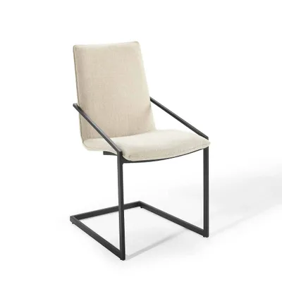 Pitch Upholstered Fabric Dining Armchair Black/Beige - Modway: Matte Black Frame, Foam Padded Seat