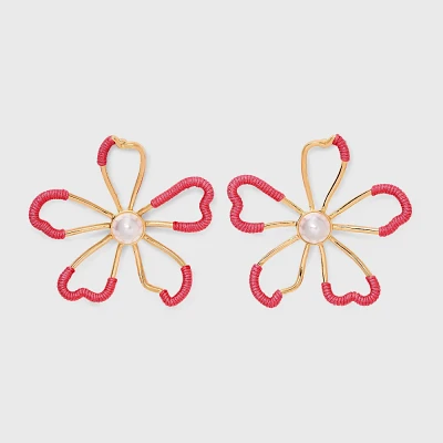 Cord Wrapped Flower Earrings - A New Day Red/Gold