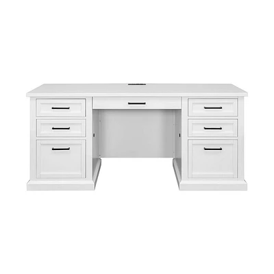 Modern Wood Credenza Desk: Executive Style, Bead Board Panels, USB Ports - Martin Furniture