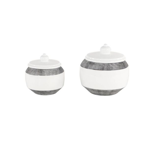 Set of 2 Round Textured Ceramic Jars with Lid Gray/White - Olivia & May: Modern Country Cottage Decor