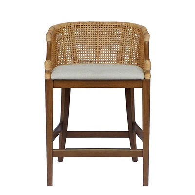 Martha Stewart 25 Playa Handcrafted Rattan Counter Height Barstool Natural: Upholstered, Indonesia Crafted