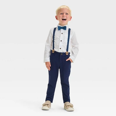 Toddler Boys Long Sleeve Button-Down Shirt and Suspender Pants Set