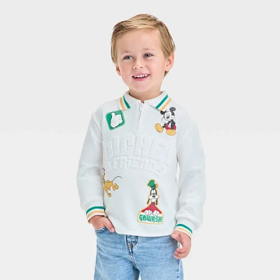 Toddler Boys Disney Mickey Mouse Collar Quarter Zip Fleece Pullover Top