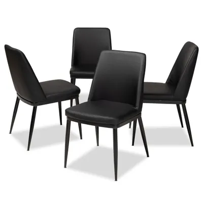 Set of 4 Darcell Faux Leather Dining Chairs - Baxton Studio: Curved Back, MDF Frame, 250lbs Capacity