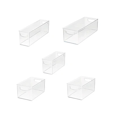 iDESIGN 5pc Small Recycled Plastic Stackable Kitchen Organizer Bin with Integrated Handles: Clear Pantry & Drawer Organizers