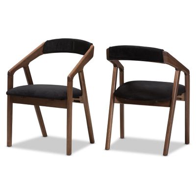 Set of 2 Wendy Midcentury Velvet Dining Chairs with Walnut Finish: Baxton Studio